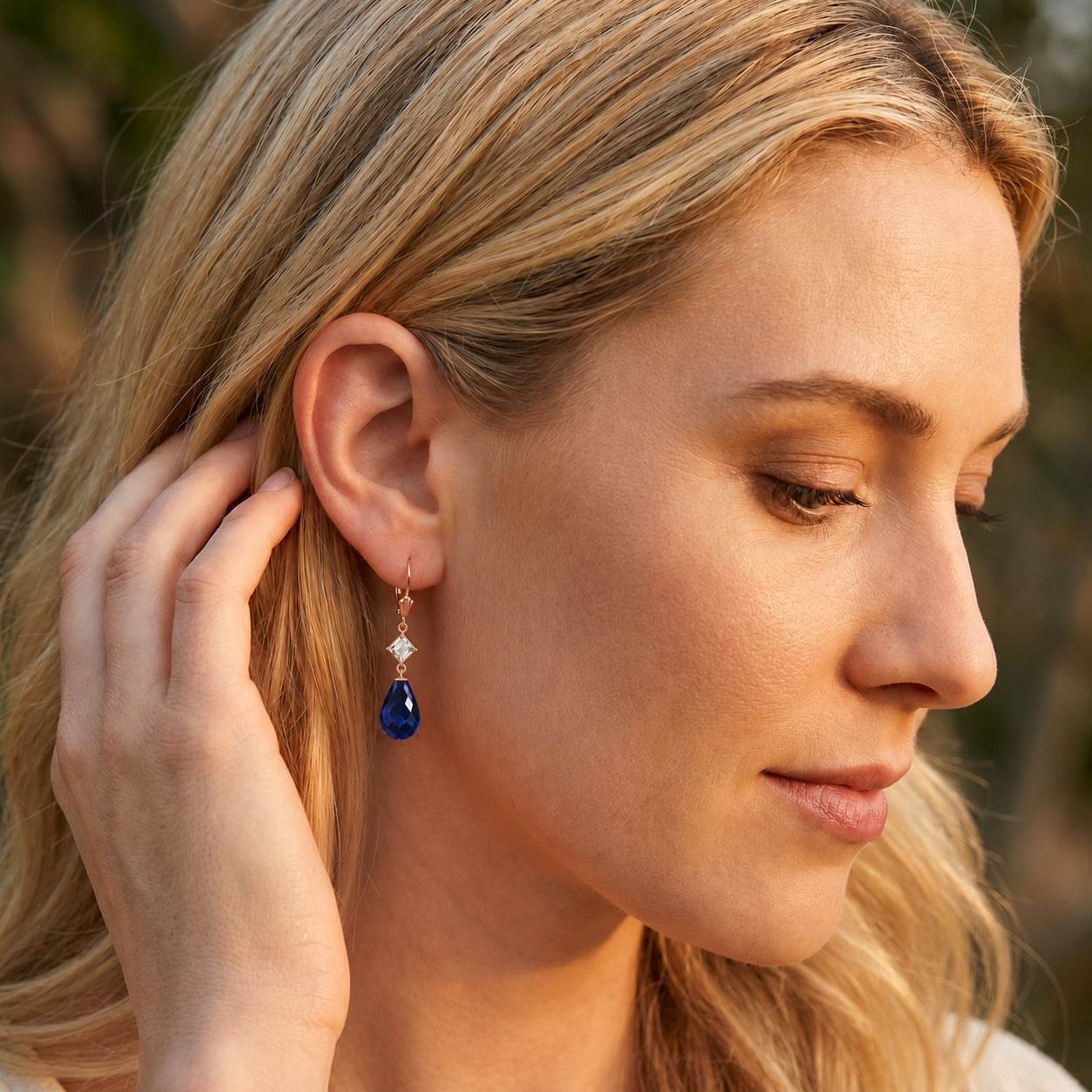 Rose Gold Petal Earrings Sapphire 10K — Fabiola
