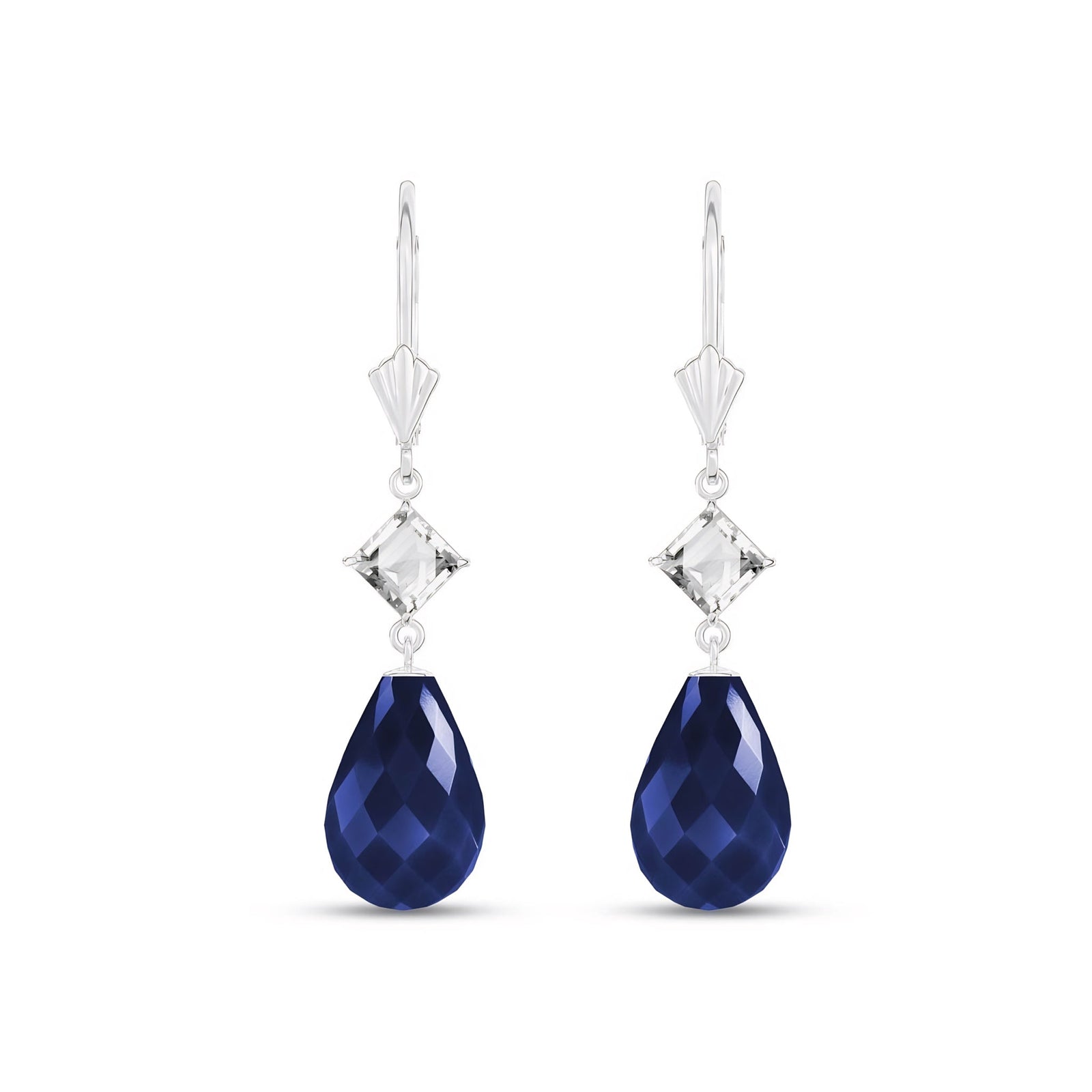 White Gold Petal Earrings Sapphire 10K — Fabiola