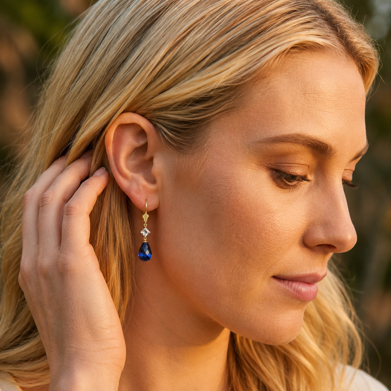 Yellow Gold Petal Earrings Sapphire 10K — Fabiola