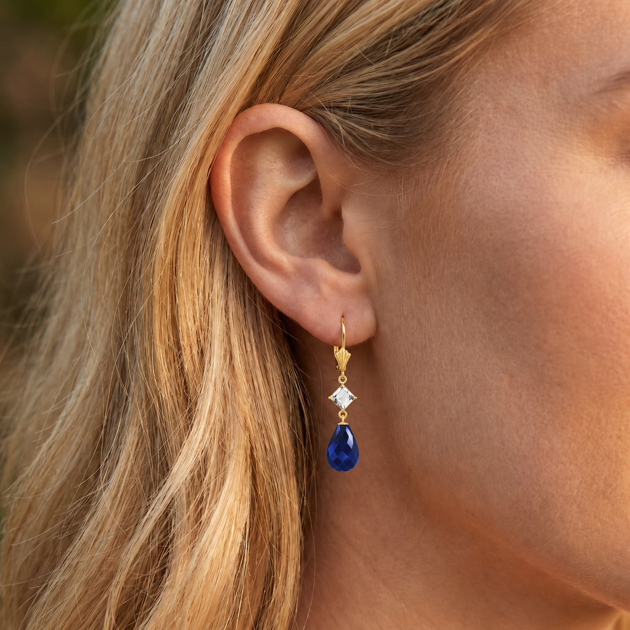 Yellow Gold Petal Earrings Sapphire 10K — Fabiola
