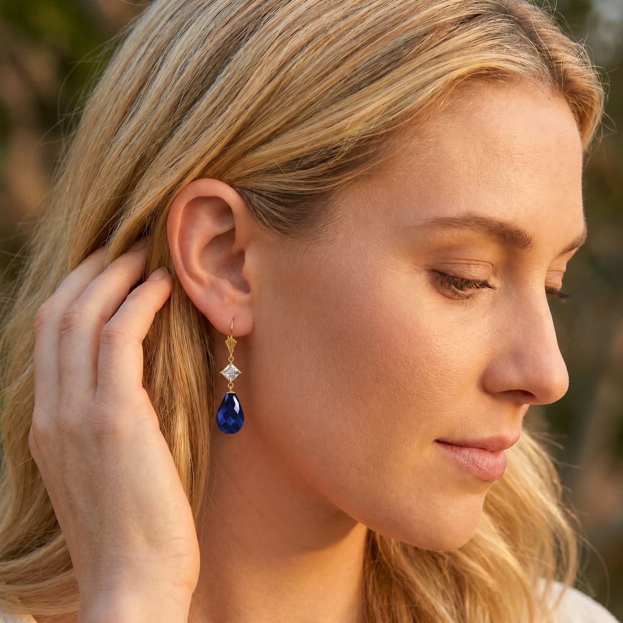 Yellow Gold Petal Earrings Sapphire 10K — Fabiola