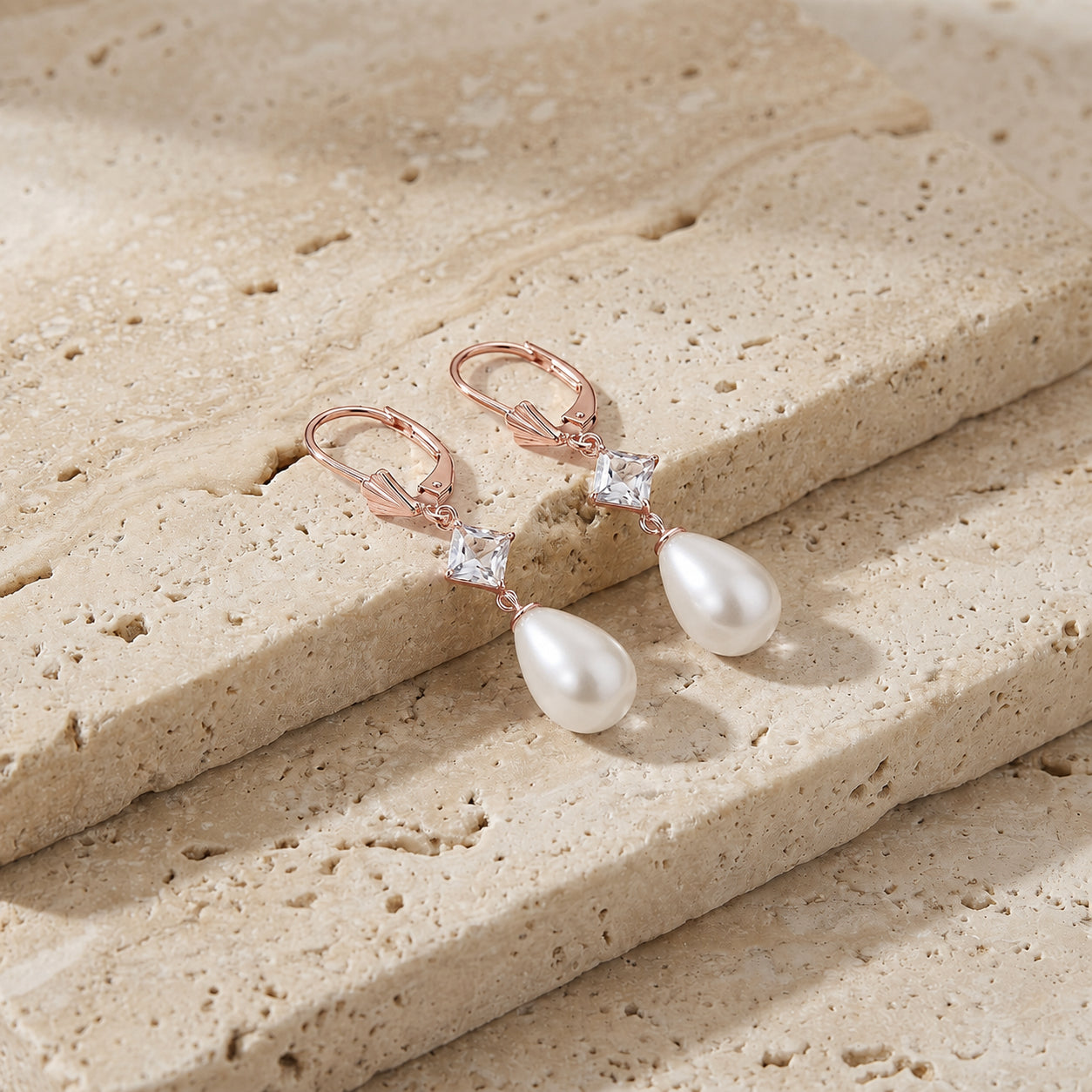 Rose Gold Petal Earrings White Topaz 10K — Fabiola