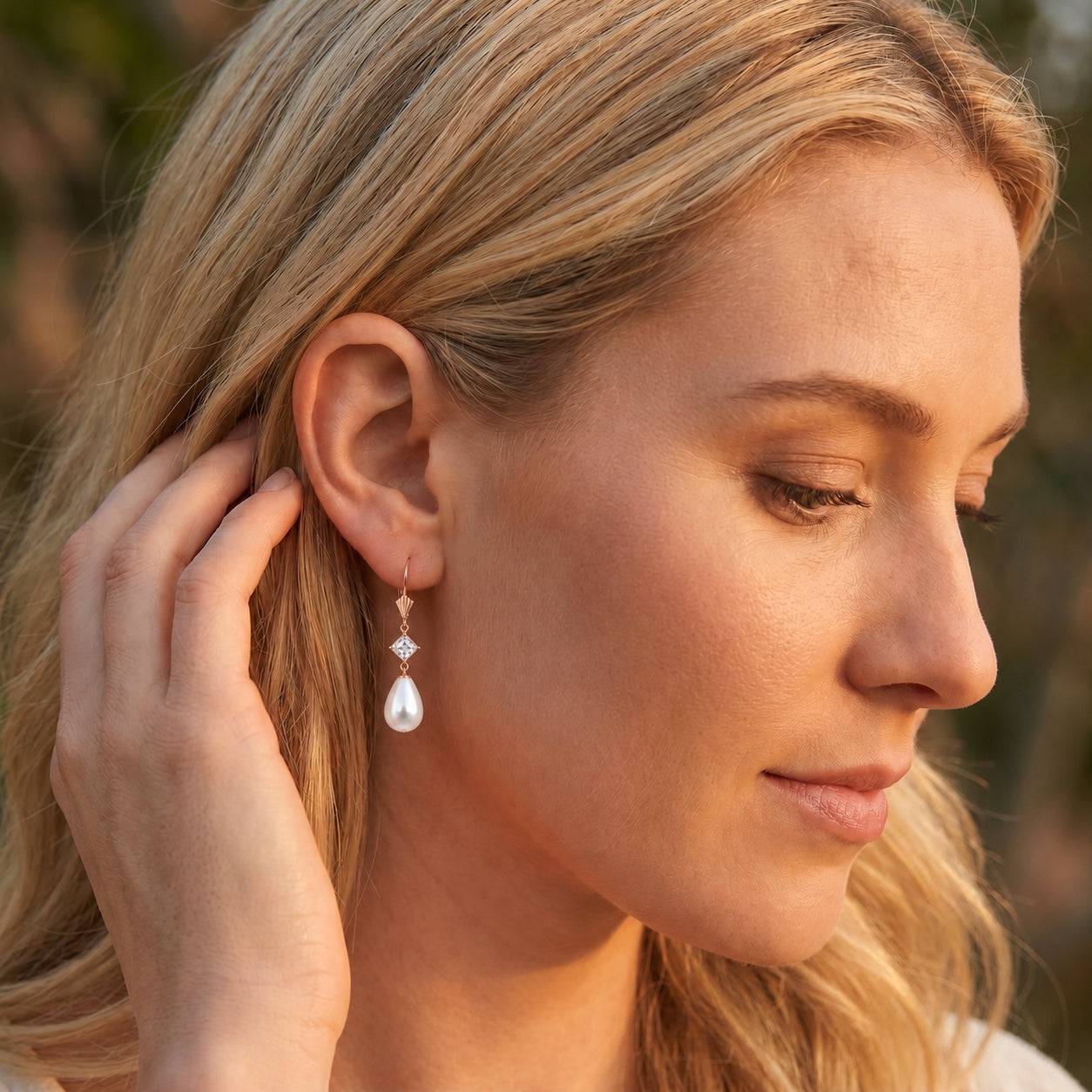 Rose Gold Petal Earrings White Topaz 10K — Fabiola