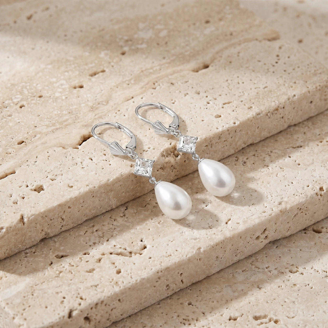 White Gold Petal Earrings White Topaz 10K — Fabiola