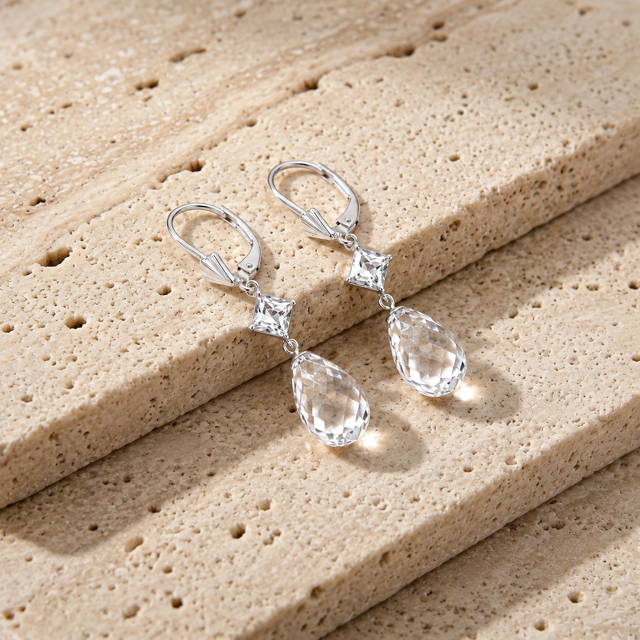 White Gold Petal Earrings White Topaz 10K — Fabiola
