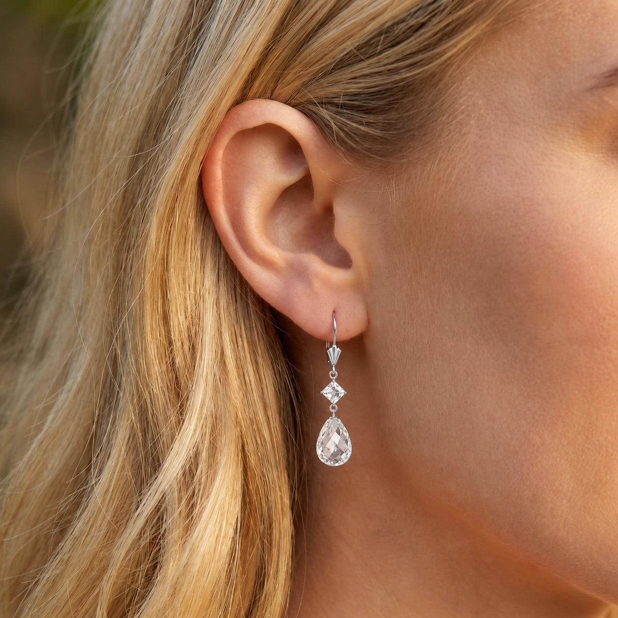 White Gold Petal Earrings White Topaz 10K — Fabiola