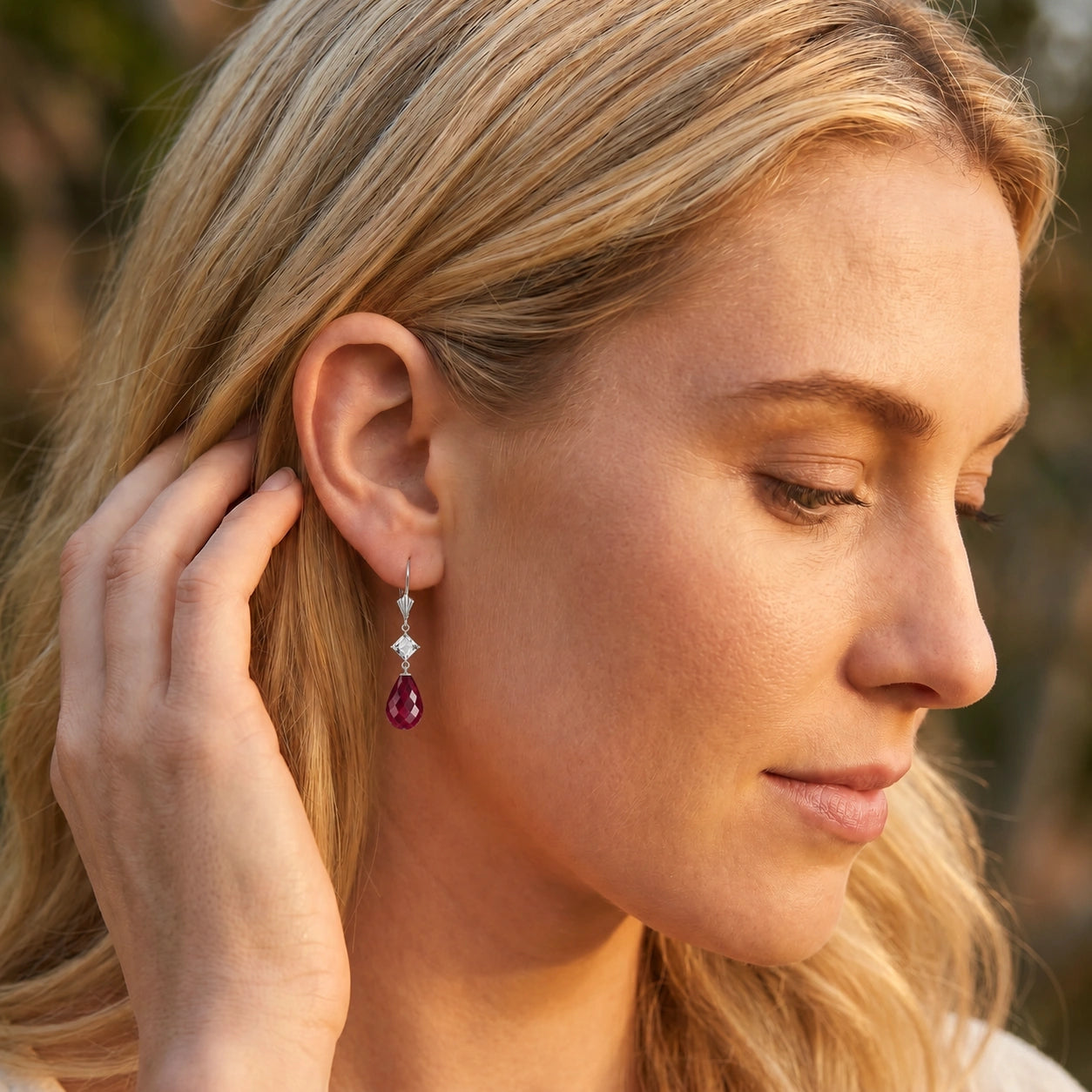 White Gold Petal Earrings White Topaz 10K — Fabiola