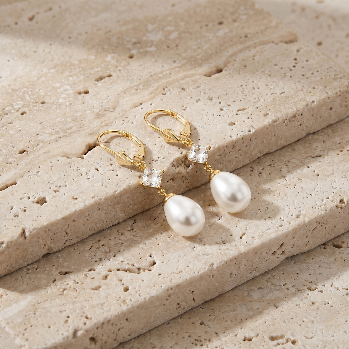 Yellow Gold Petal Earrings White Topaz 10K — Fabiola