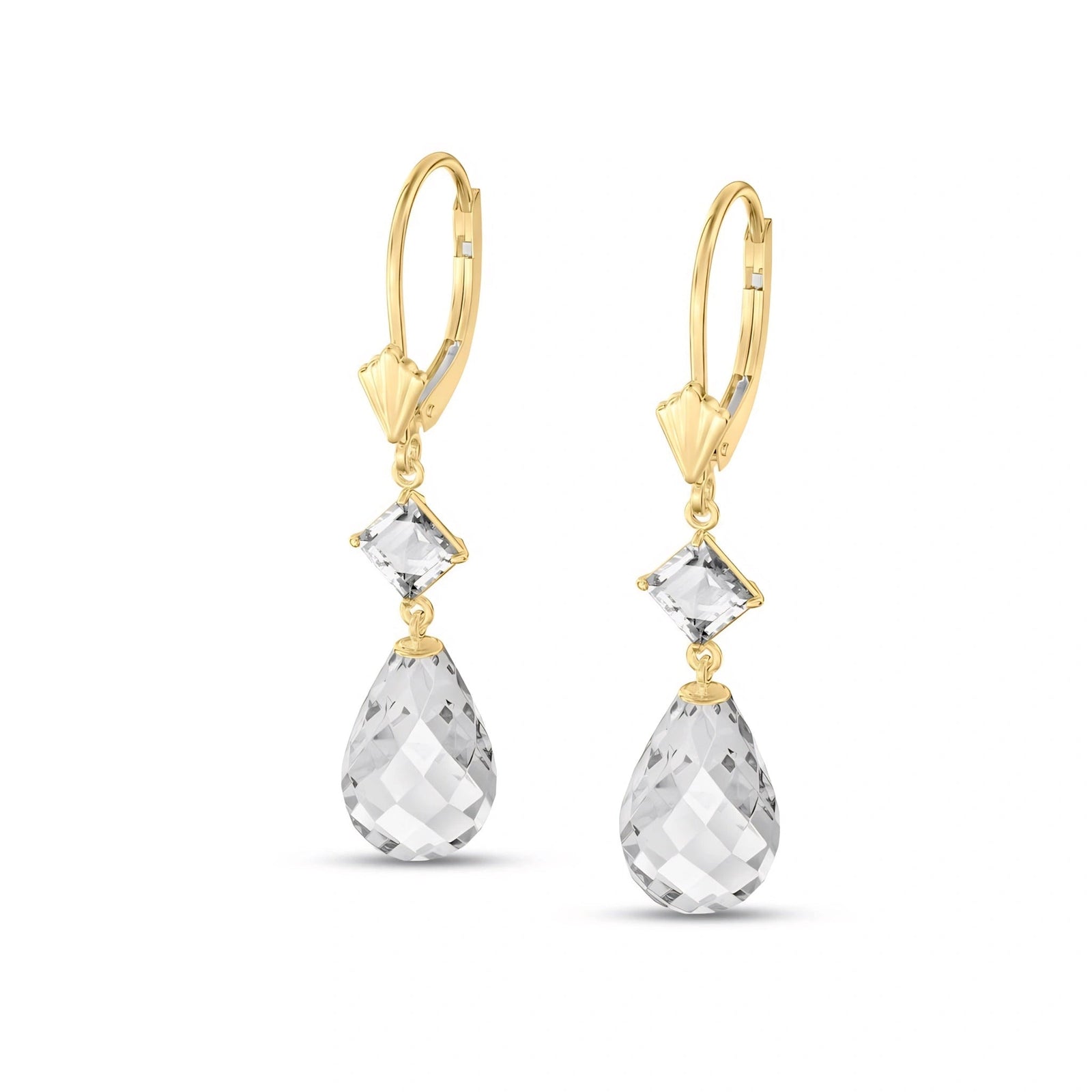 Yellow Gold Petal Earrings White Topaz 10K — Fabiola