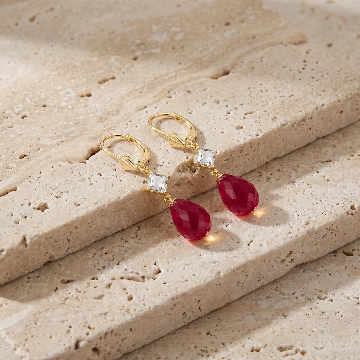 Yellow Gold Petal Earrings White Topaz 10K — Fabiola