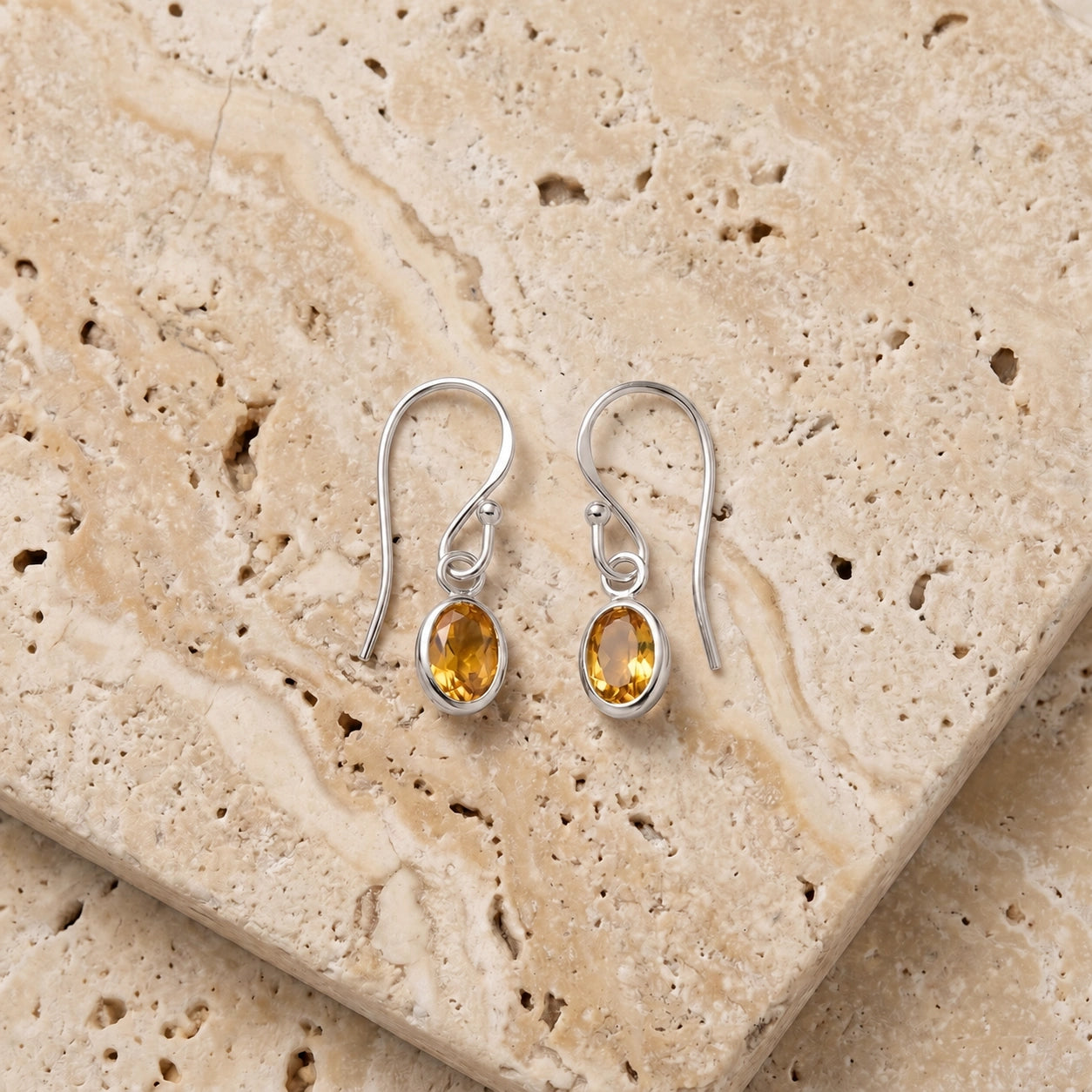 White Gold Earrings Citrine 10K — Dalia