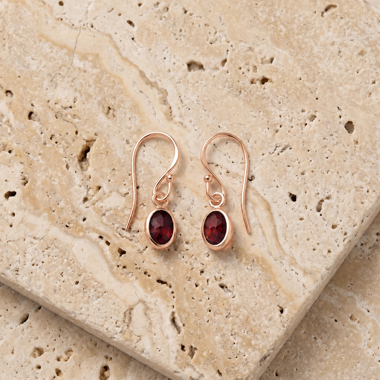 Rose Gold Earrings Garnet 10K — Dalia