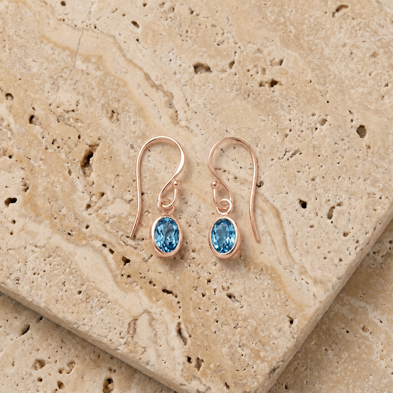 Rose Gold Earrings Blue Topaz 10K — Dalia
