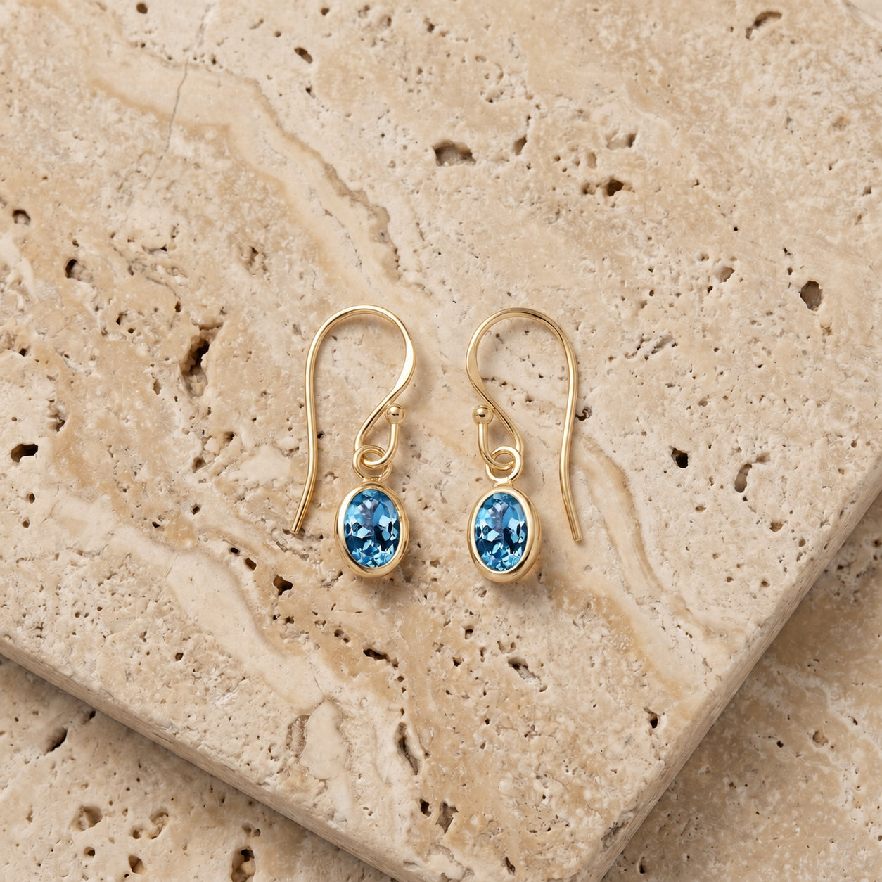 Yellow Gold Earrings Blue Topaz 10K — Dalia