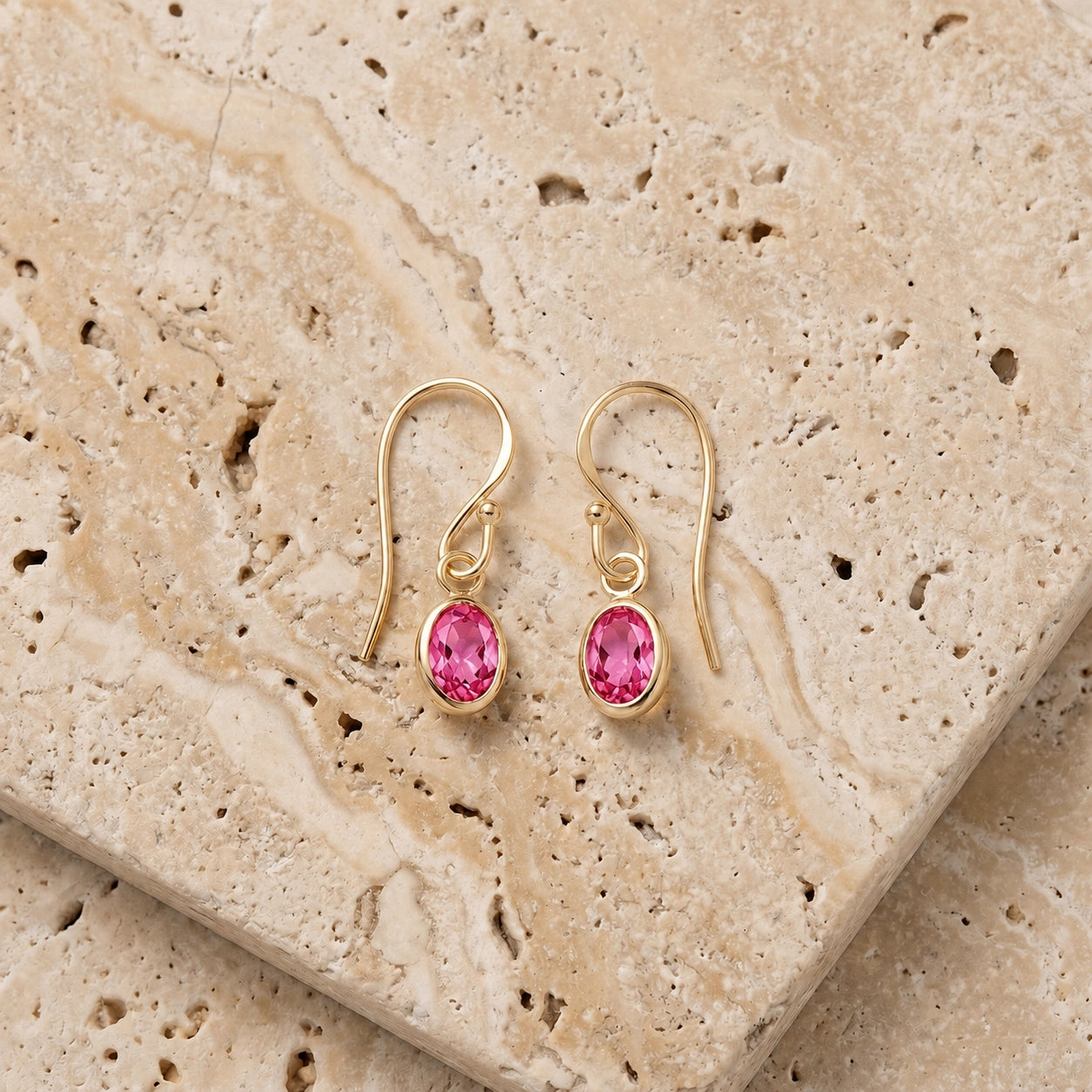 Yellow Gold Earrings Pink Topaz 10K — Dalia