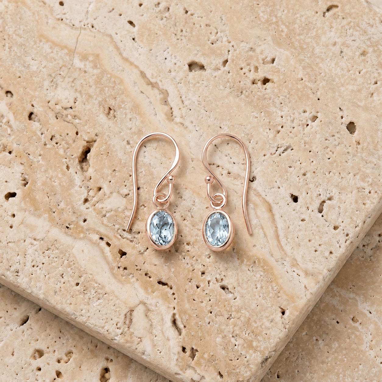 Rose Gold Earrings Aquamarine 10K — Dalia