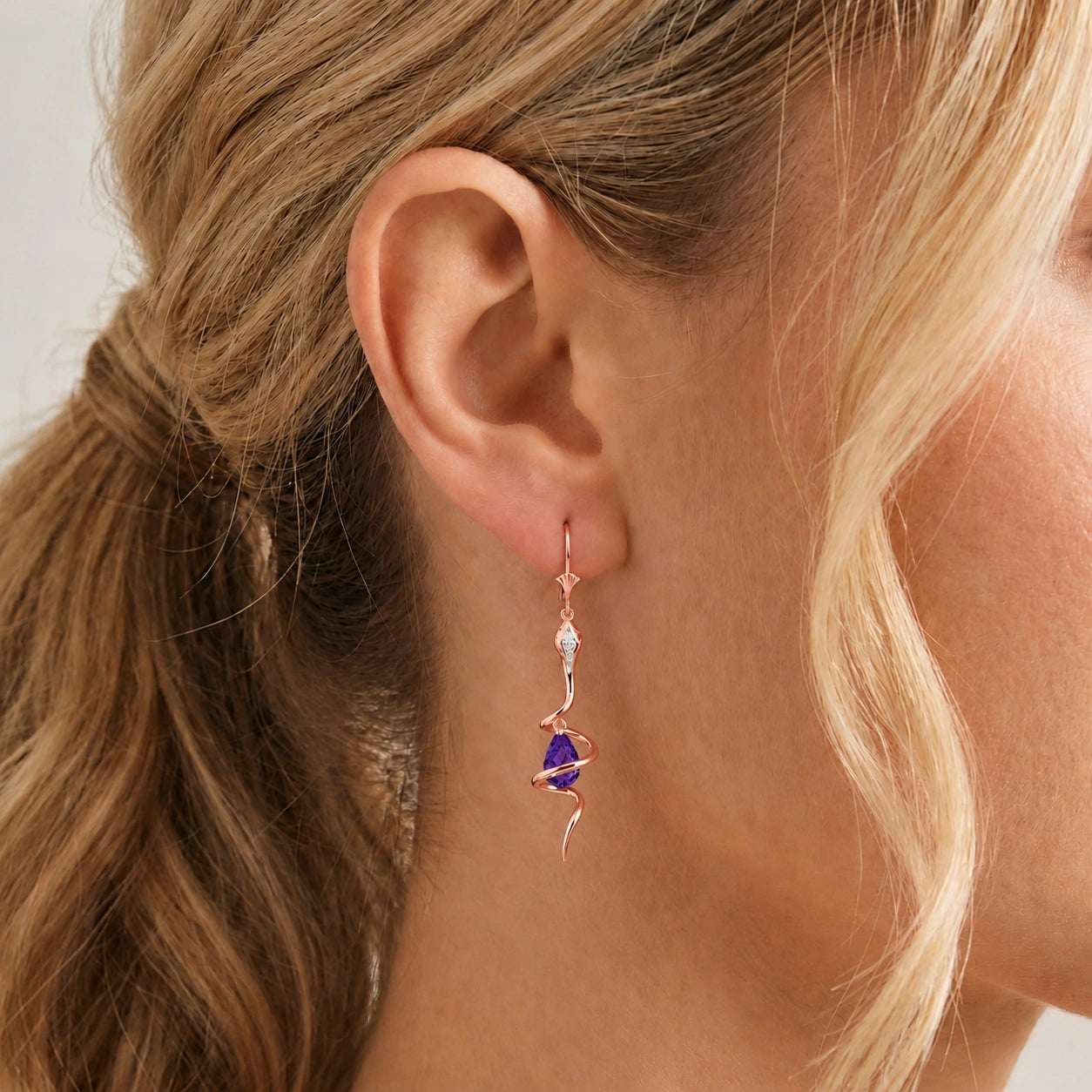 Rose Gold Earrings Amethyst 10K — Gioia