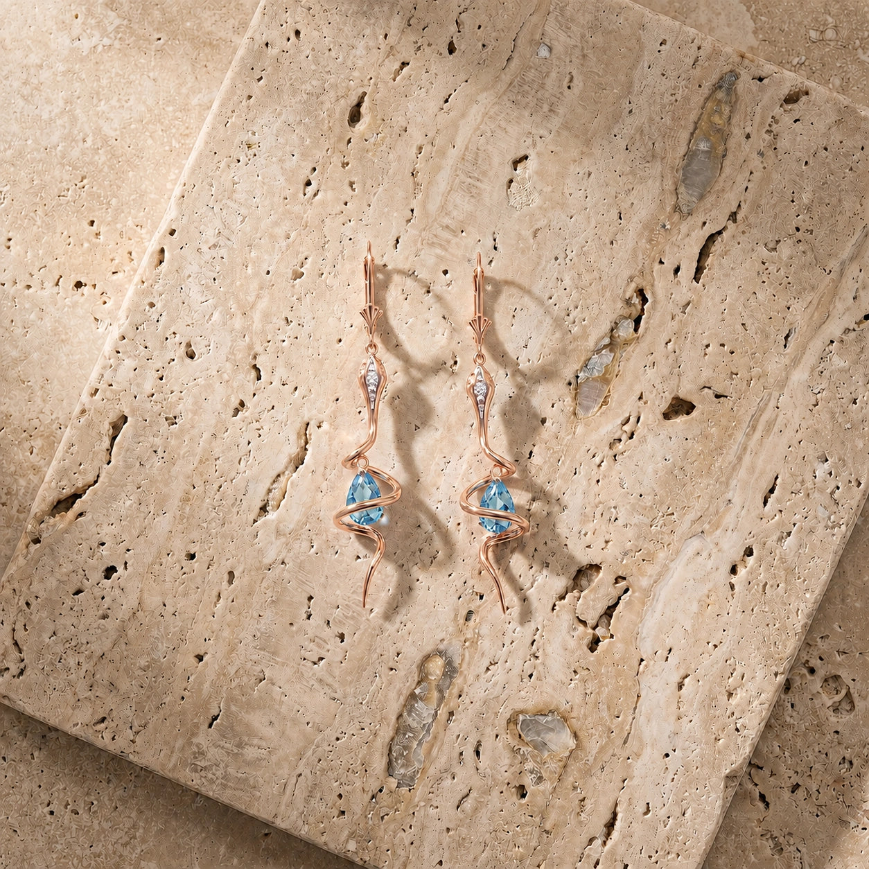 Rose Gold Blue Topaz & Diamond — Mariafioretta