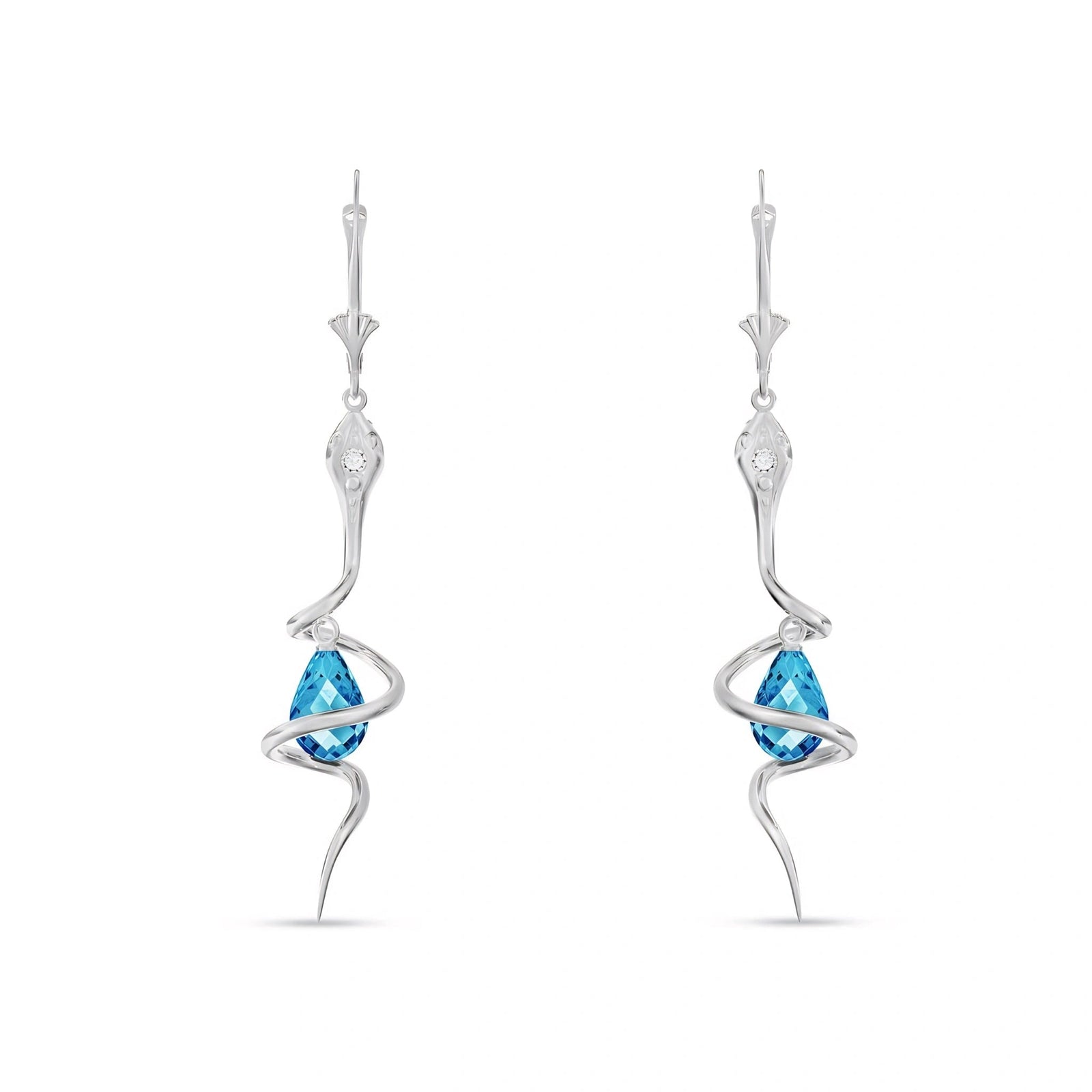 White Gold Earrings Blue Topaz 10K — Gioia