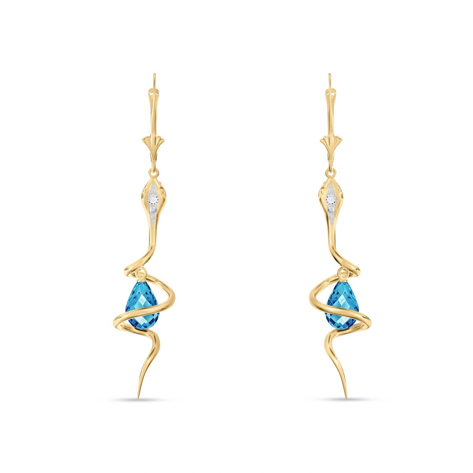 Yellow Gold Earrings Blue Topaz 10K — Gioia
