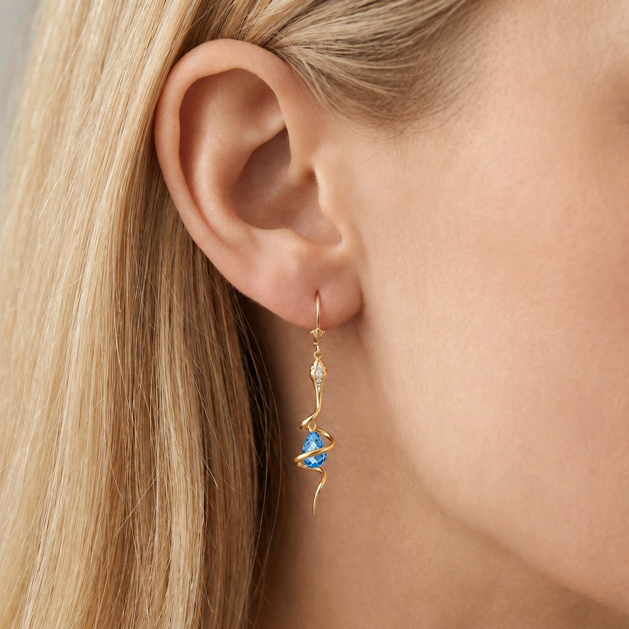 Yellow Gold Earrings Blue Topaz 10K — Gioia