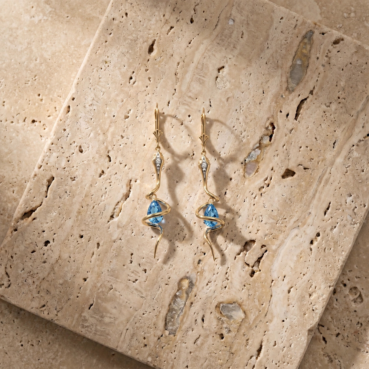 Yellow Gold Earrings Blue Topaz 10K — Gioia