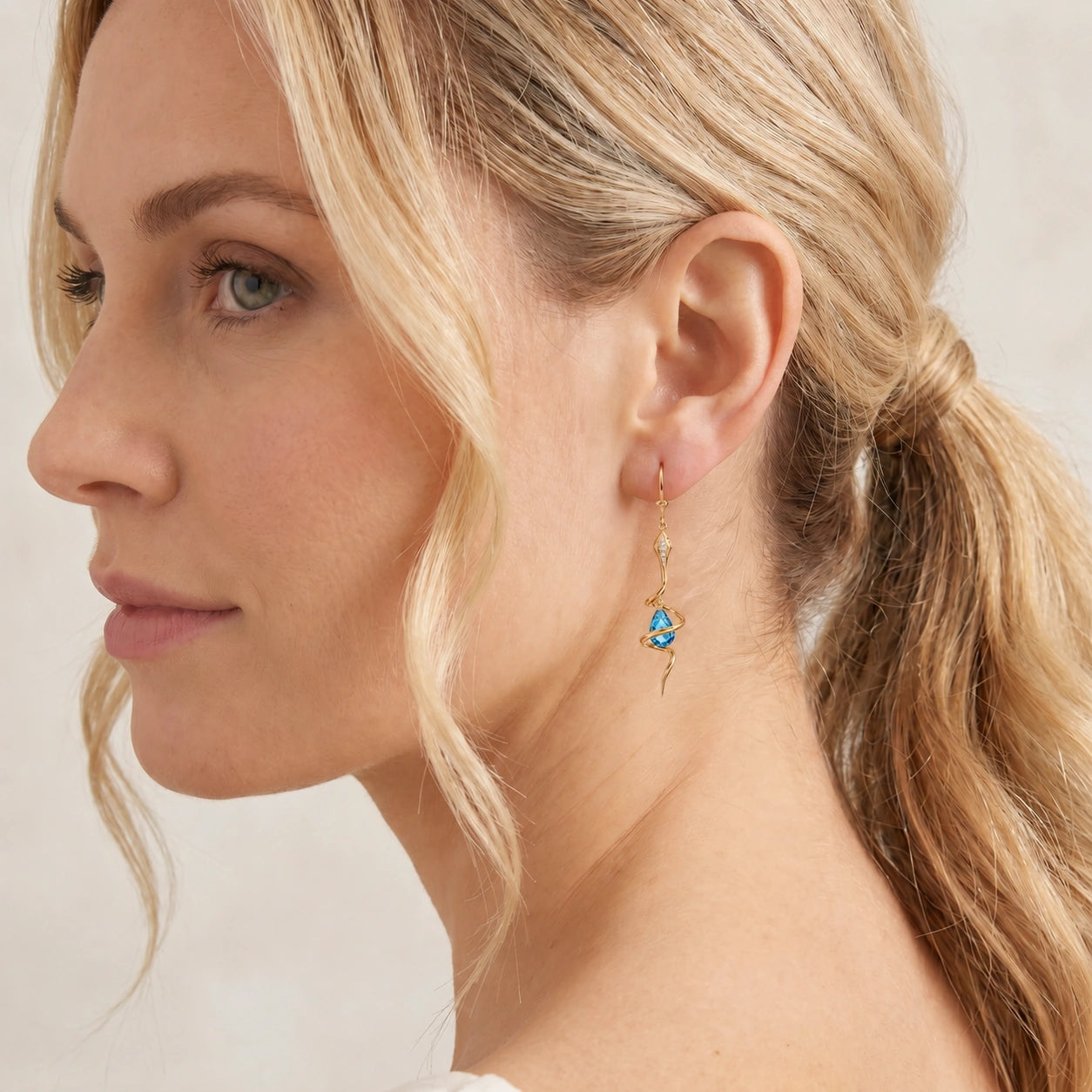 Yellow Gold Earrings Blue Topaz 10K — Gioia
