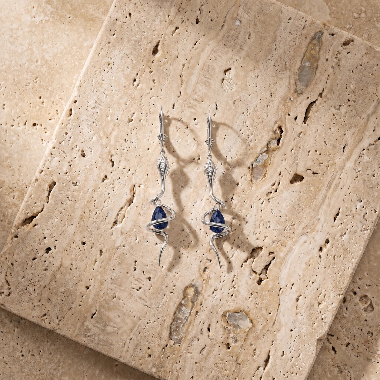 White Gold Earrings Green Sapphire 10K — Gioia