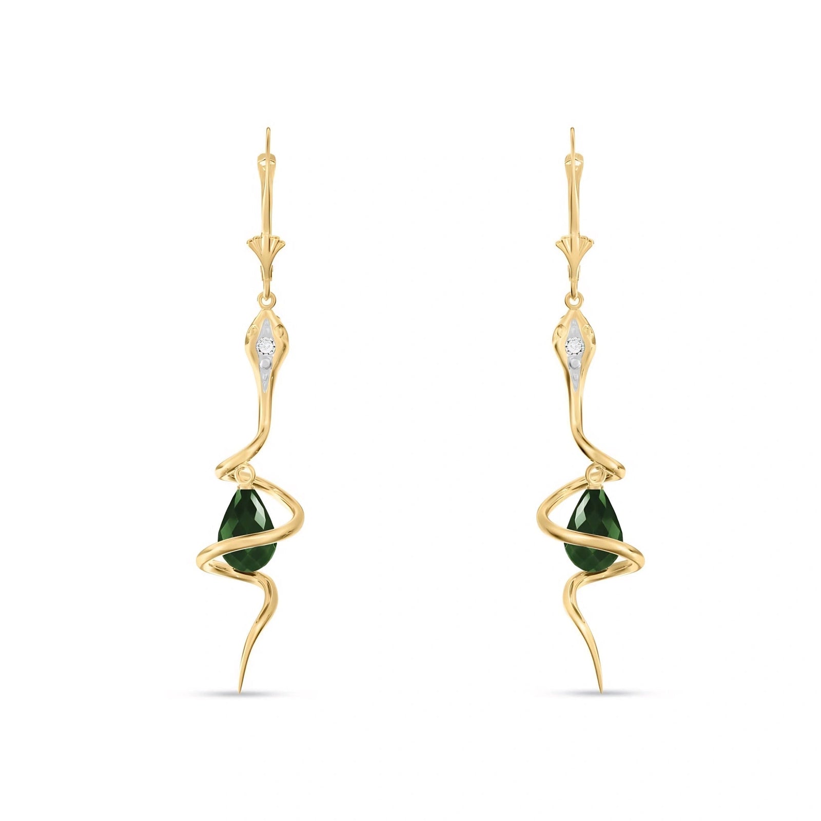 Yellow Gold Earrings Green Sapphire 10K — Gioia