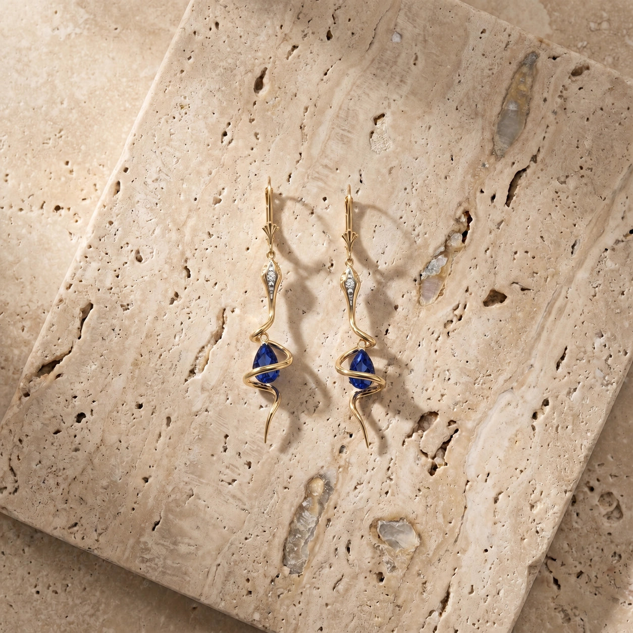 Yellow Gold Earrings Green Sapphire 10K — Gioia