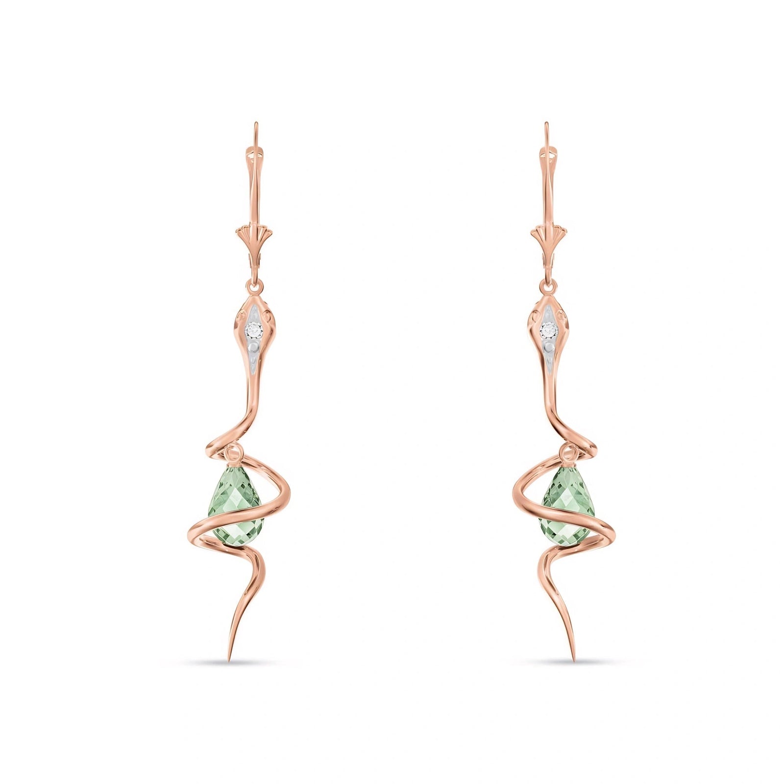 Rose Gold Earrings Green Amethyst 10K — Gioia