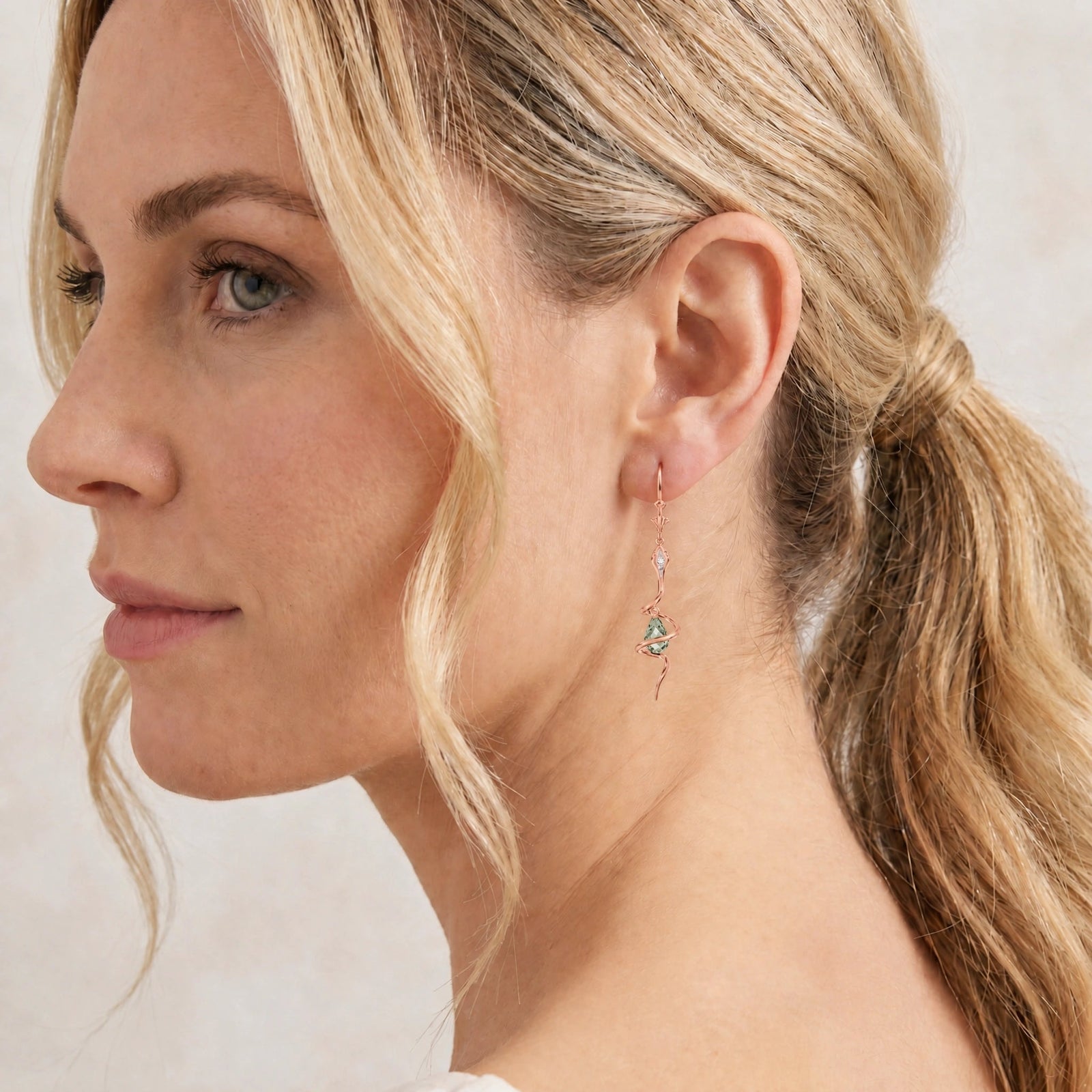 Rose Gold Earrings Green Amethyst 10K — Gioia