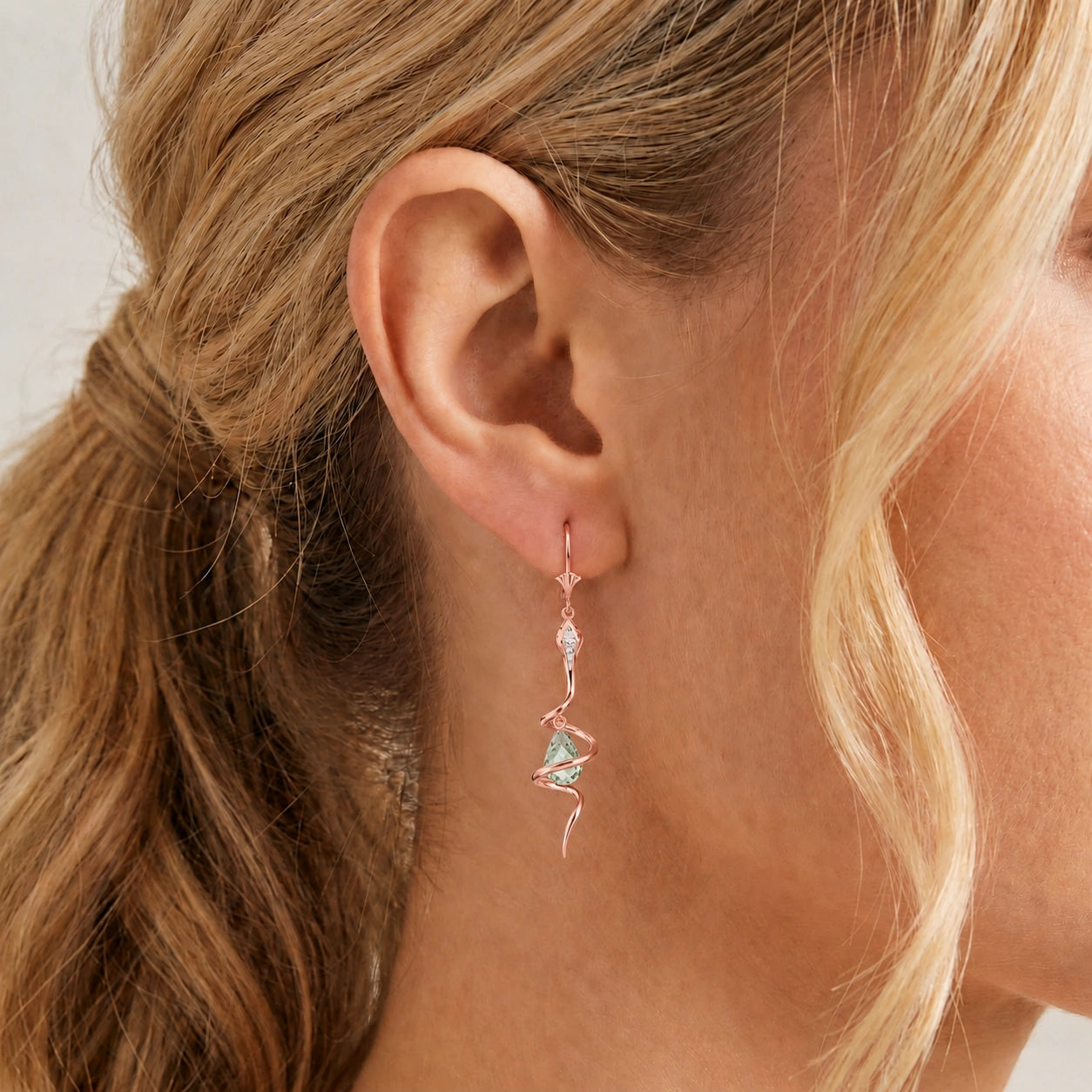 Rose Gold Earrings Green Amethyst 10K — Gioia