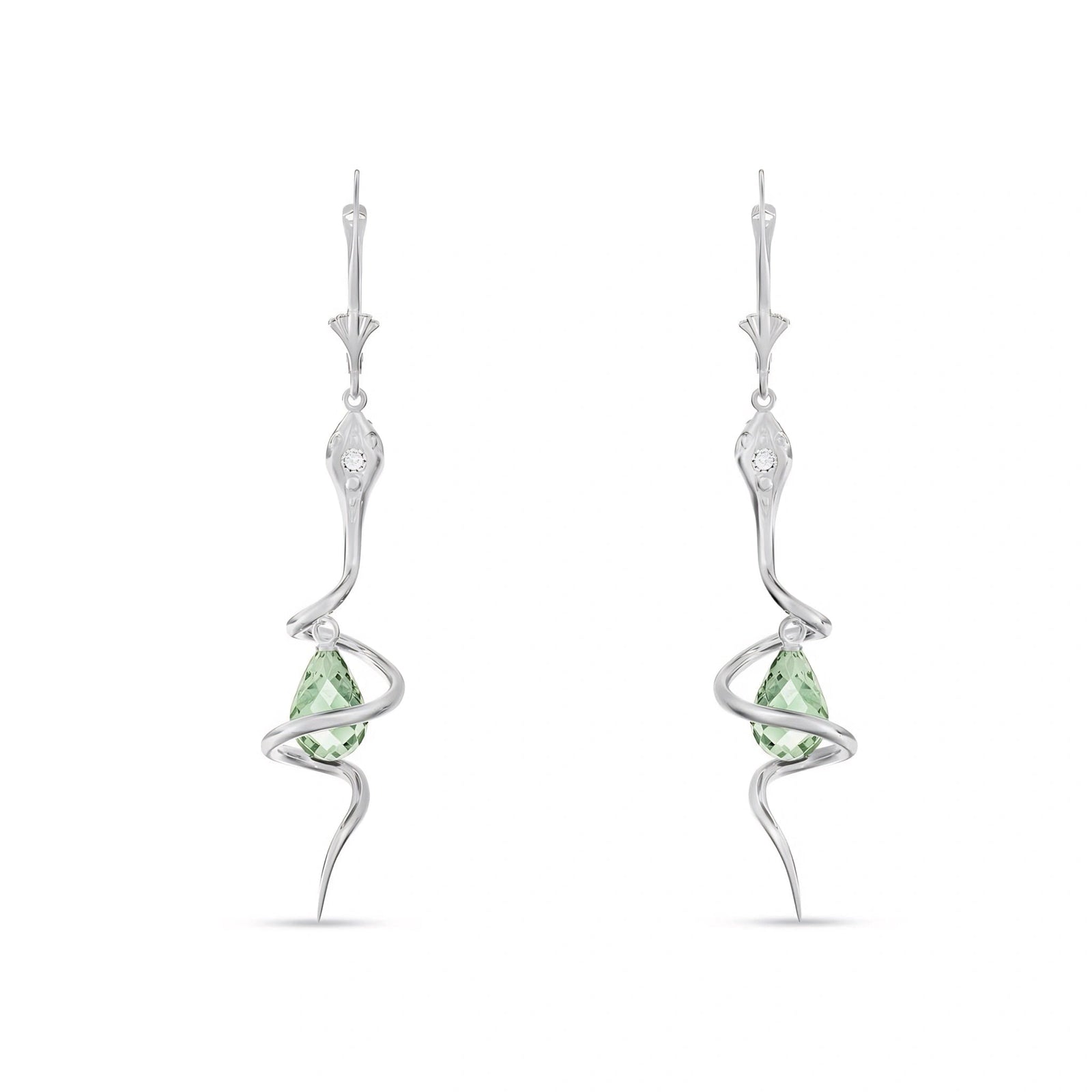White Gold Earrings Green Amethyst 10K — Gioia