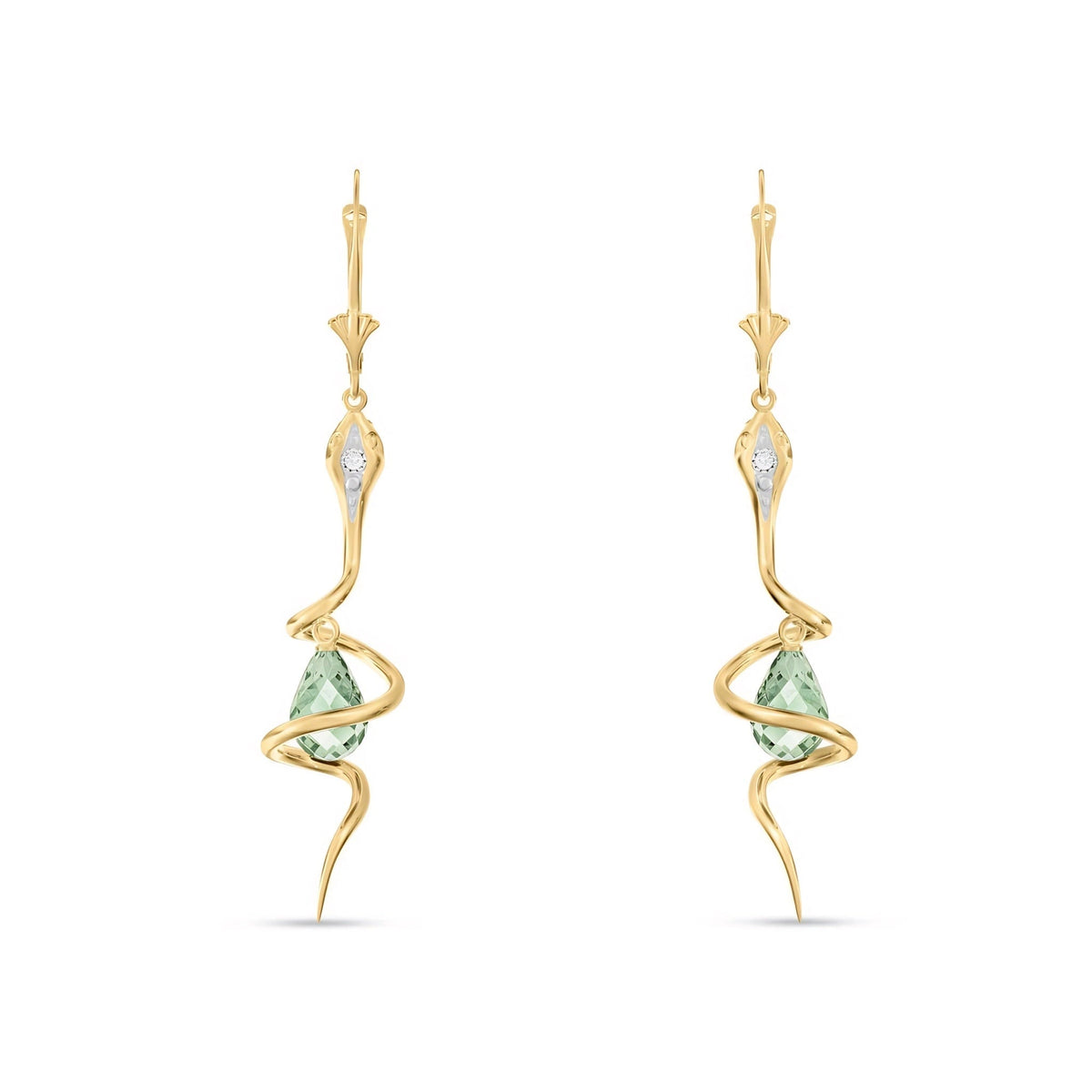 Yellow Gold Earrings Green Amethyst 10K — Gioia
