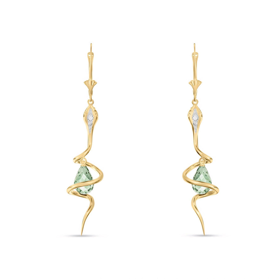 Yellow Gold Earrings Green Amethyst 10K — Gioia