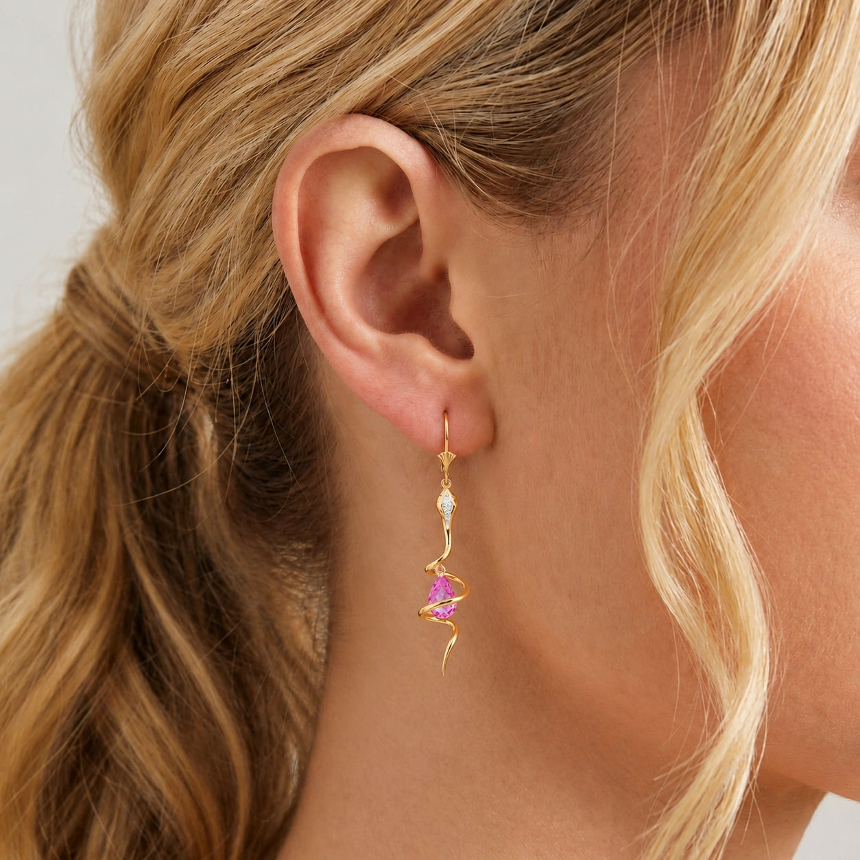 Yellow Gold Earrings Pink Topaz 10K — Gioia
