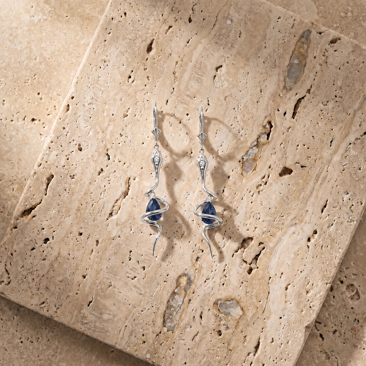 White Gold Earrings Sapphire 10K — Gioia