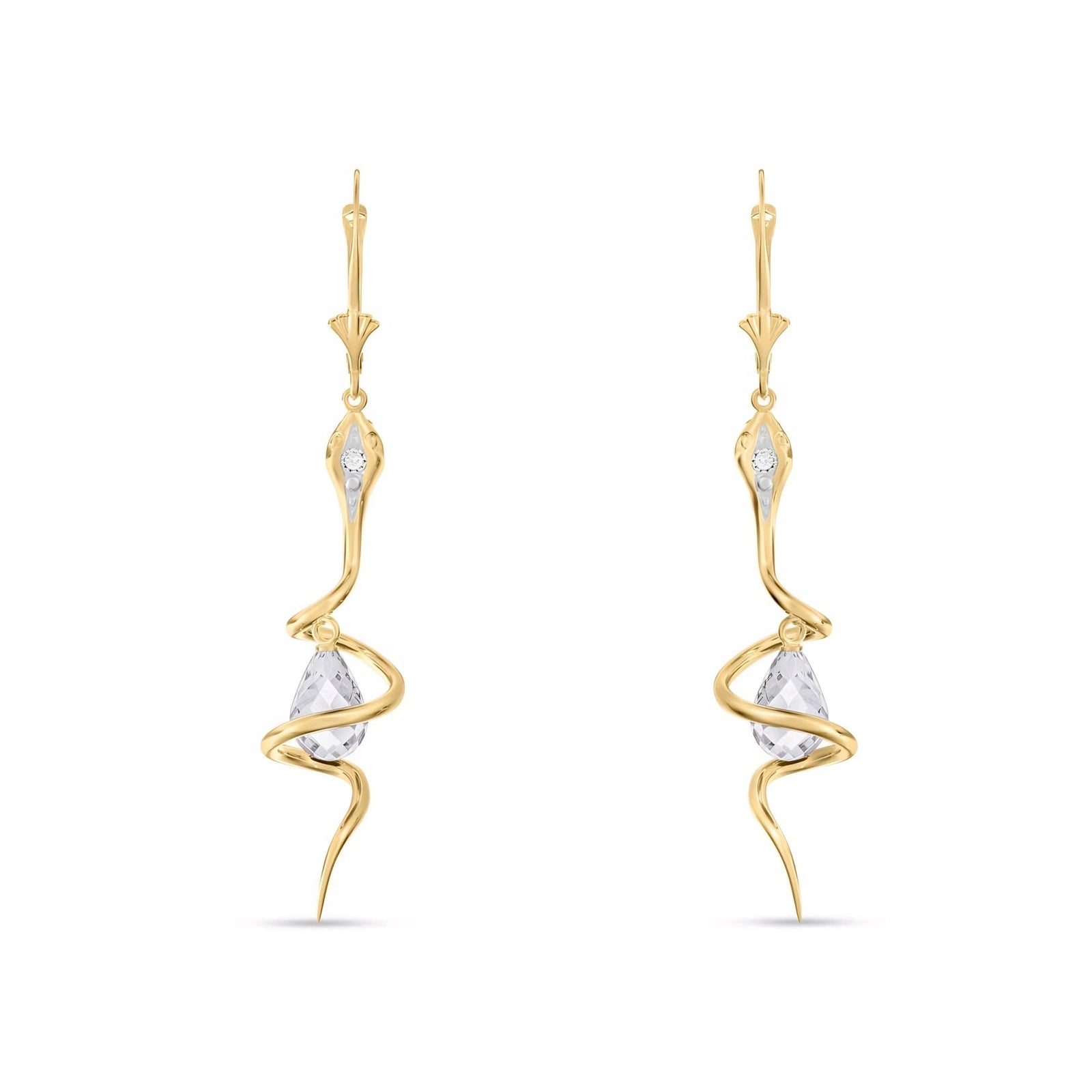 Yellow Gold Earrings White Topaz 10K — Gioia