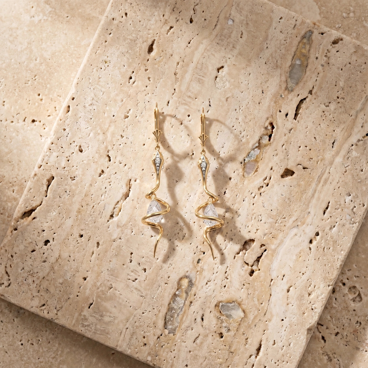 Yellow Gold Earrings White Topaz 10K — Gioia