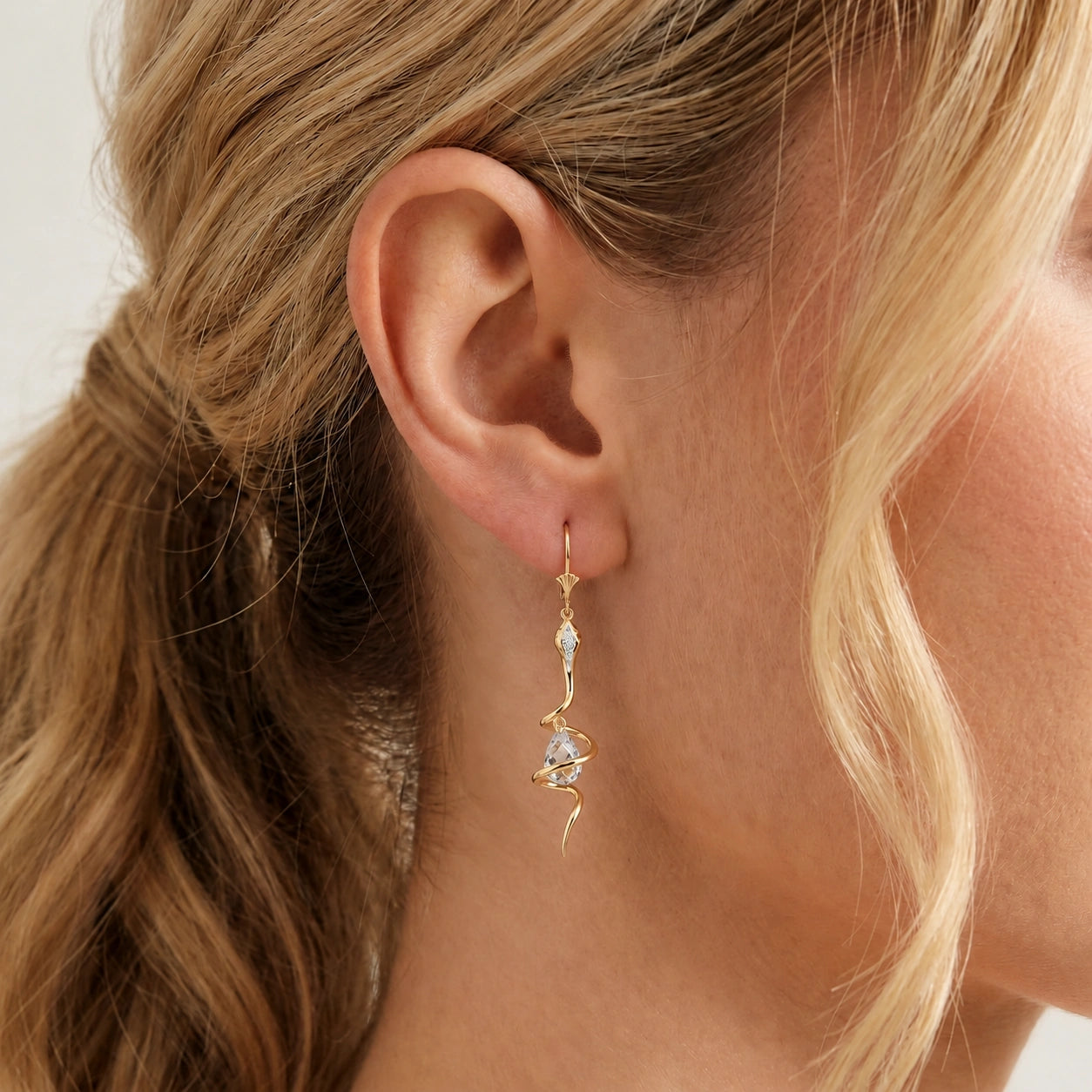 Yellow Gold Earrings White Topaz 10K — Gioia