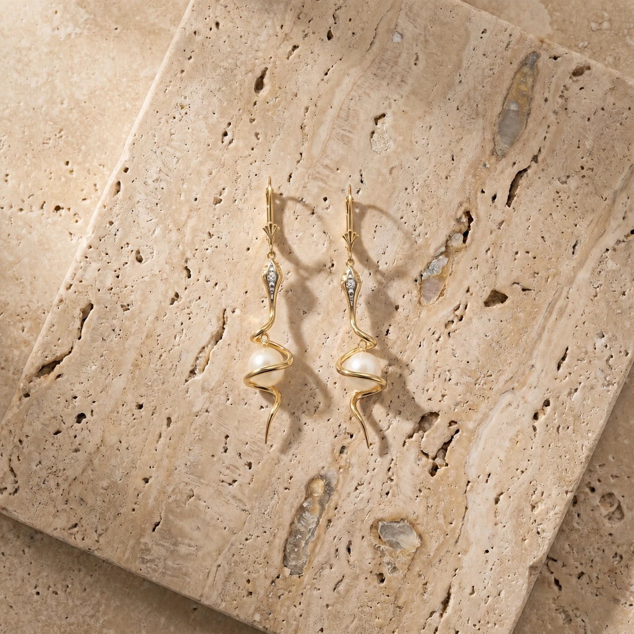 Yellow Gold Earrings Pearl 10K — Gioia