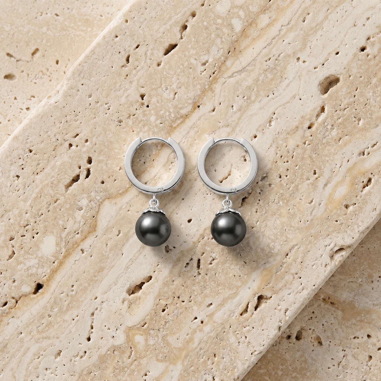 White Gold Charm Earrings Pearl 10K — Giovannina