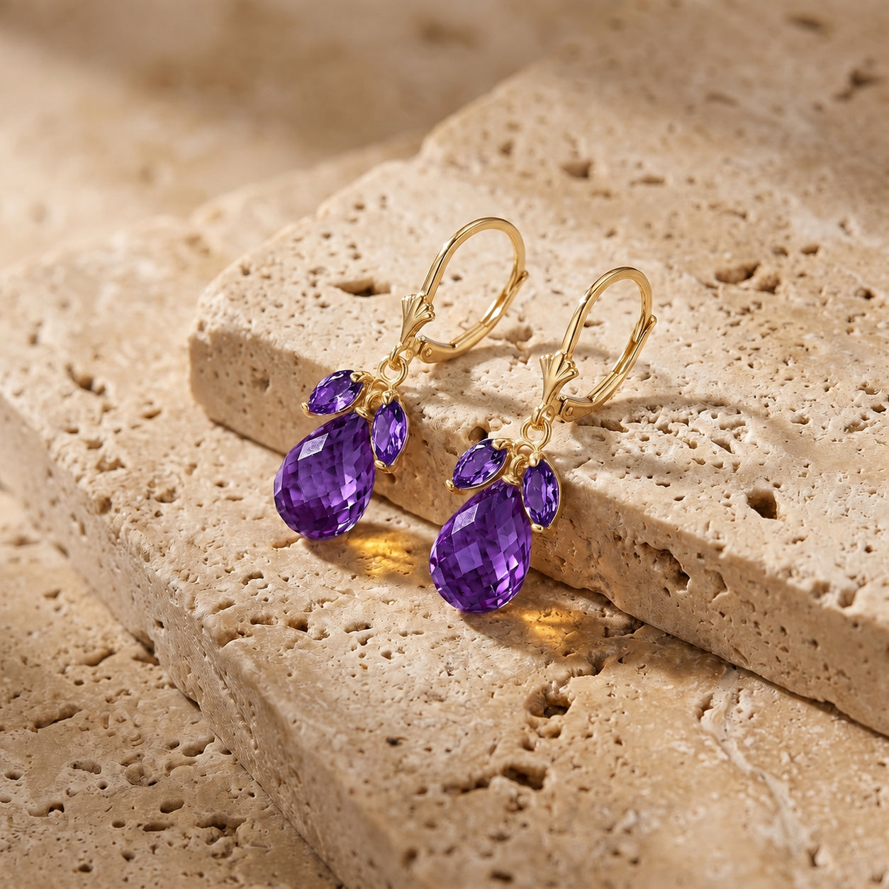 Yellow Gold Belle Earrings Amethyst 10K — Italia