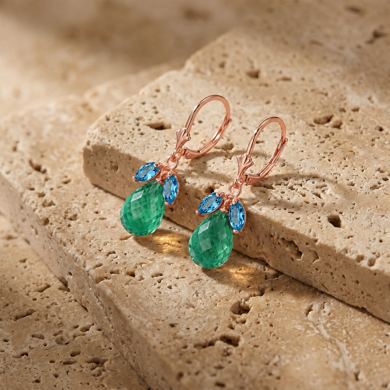 Rose Gold Belle Earrings Blue Topaz 10K — Italia