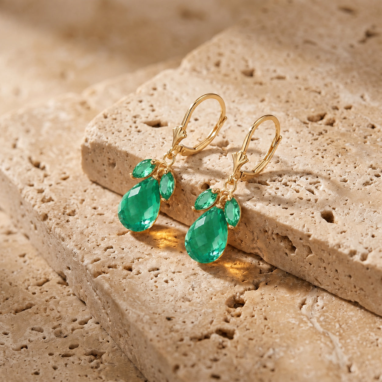 Yellow Gold Belle Earrings Emerald 10K — Italia