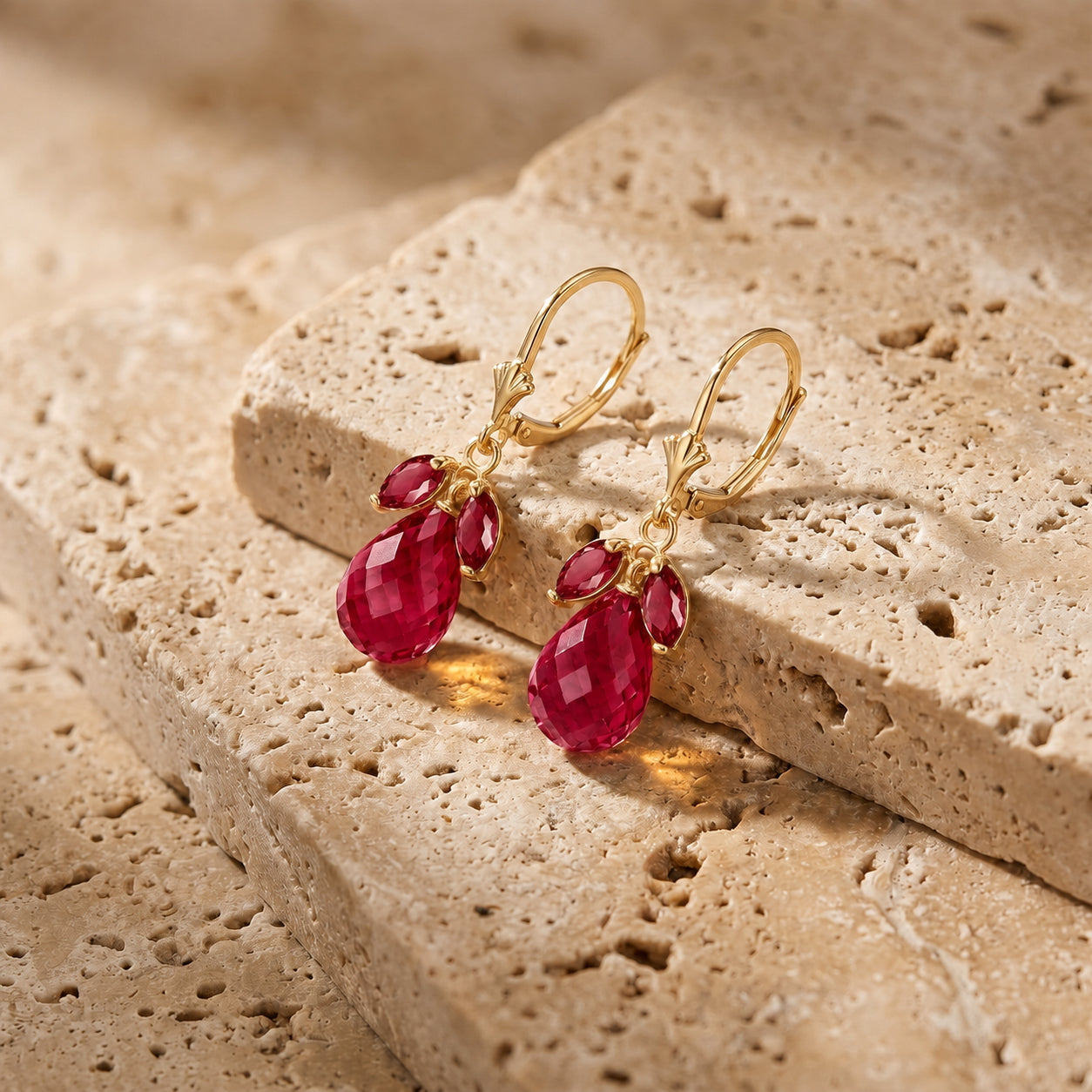 Yellow Gold Belle Earrings Ruby 10K — Italia
