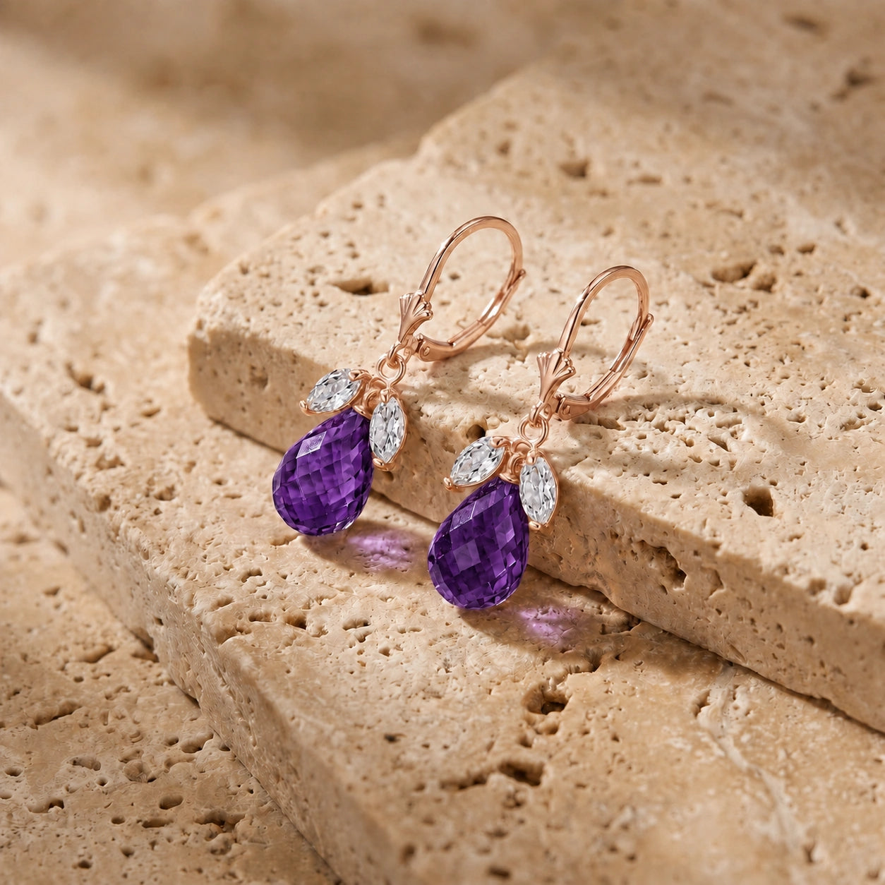Rose Gold Belle Earrings White Topaz 10K — Italia