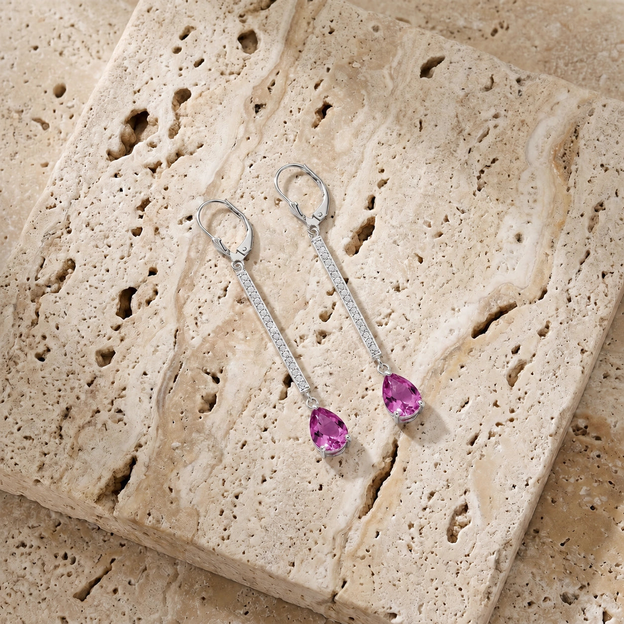 White Gold Belle Earrings Pink Topaz 10K — Miranda
