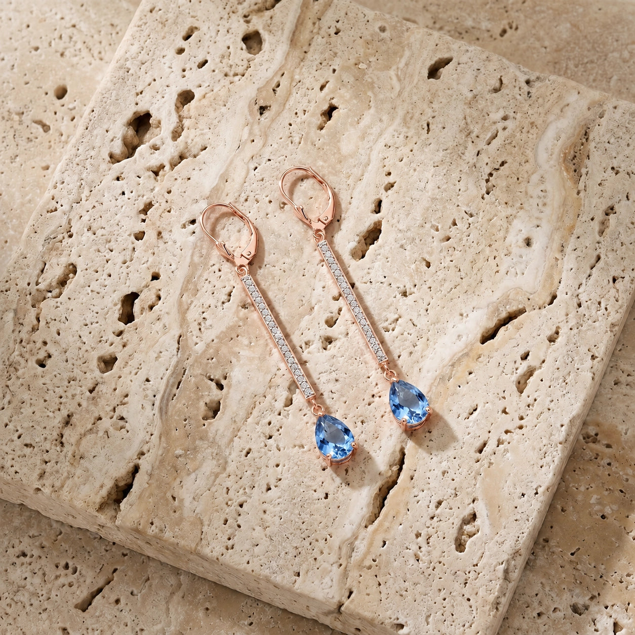 Rose Gold Blue Topaz & Diamond — Mariafosca